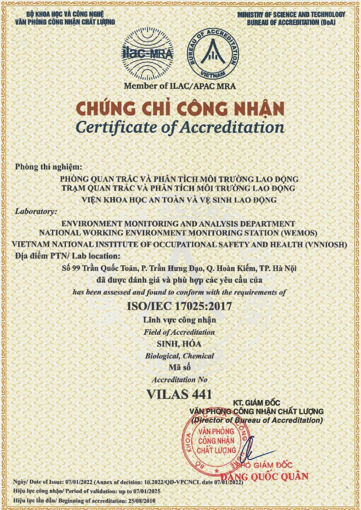 Chứng nhận VILAS 17025
